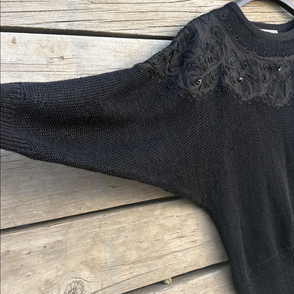 Vintage Black Sweater with Embroidered Beaded Detail – Josephes - Picture 6 of 8